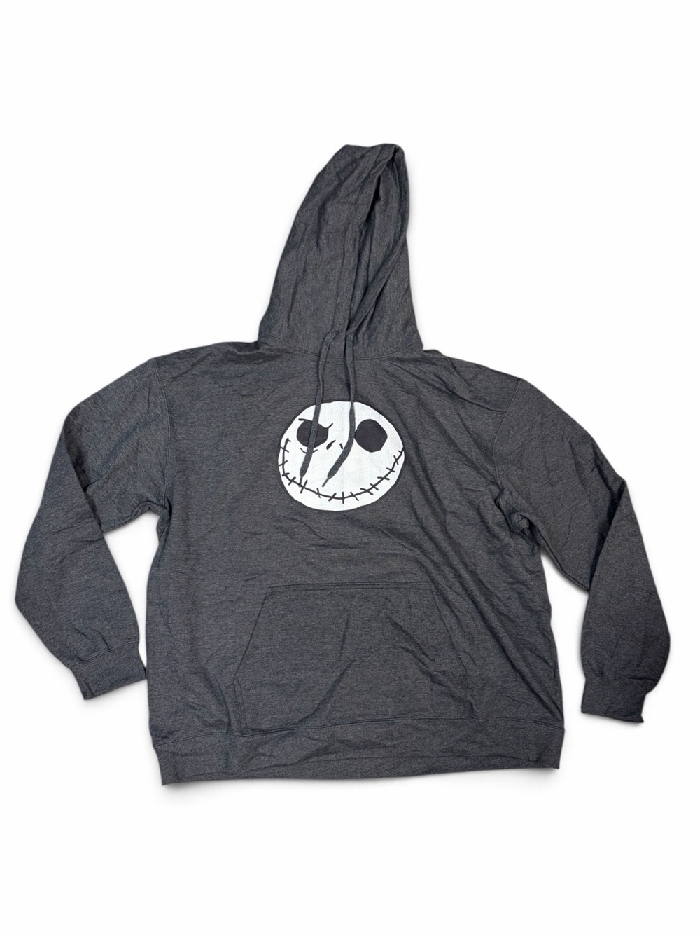 Gray Hoodie with White Jack Skeleton Face Graphic